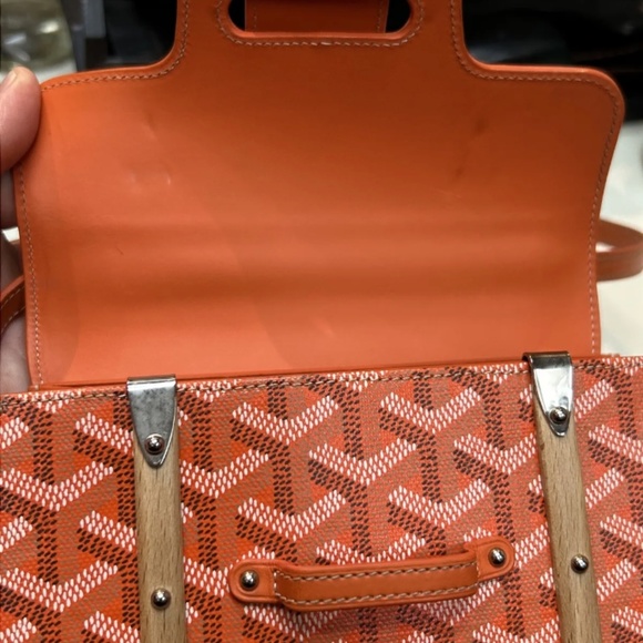Goyard Mini Orange Structured Saigon Top Handle Bag Coated Canvas w/Leather - Picture 10 of 16